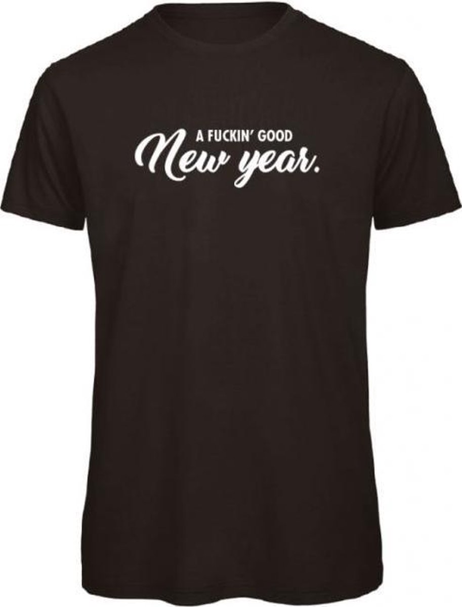 Kerst t-shirt zwart L - A fuckin good new year - wit - soBAD. | Kleding | T-shirt unisex | T-shirt mannen | T-shirt dames | Kerst | Oud&nieuw | Nieuwjaar | glitter